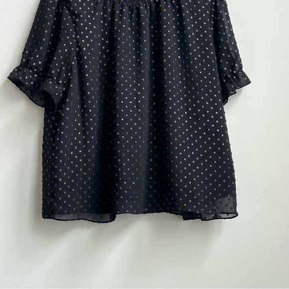 J Crew Womens Ruffleneck top with foil clip dot Black Gold XXL Polkadot Preppy - Picture 4 of 10